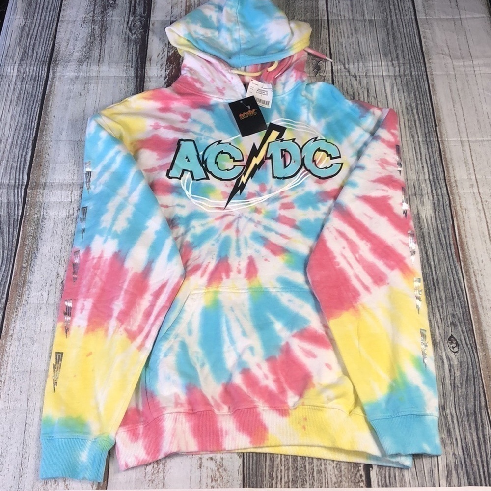 AC/DC  Multi-Color Tie Dye Long Sleeve Hoodie Sz L